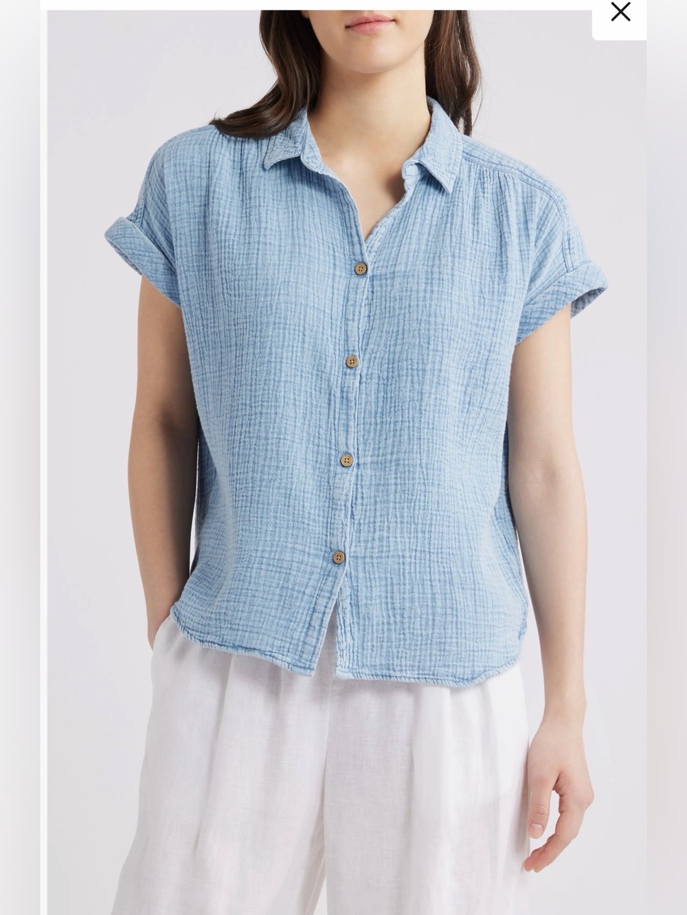 beachlunchlounge Dawson 100% Cotton Gauze Blue Acid Wash Button-Front Top Size X